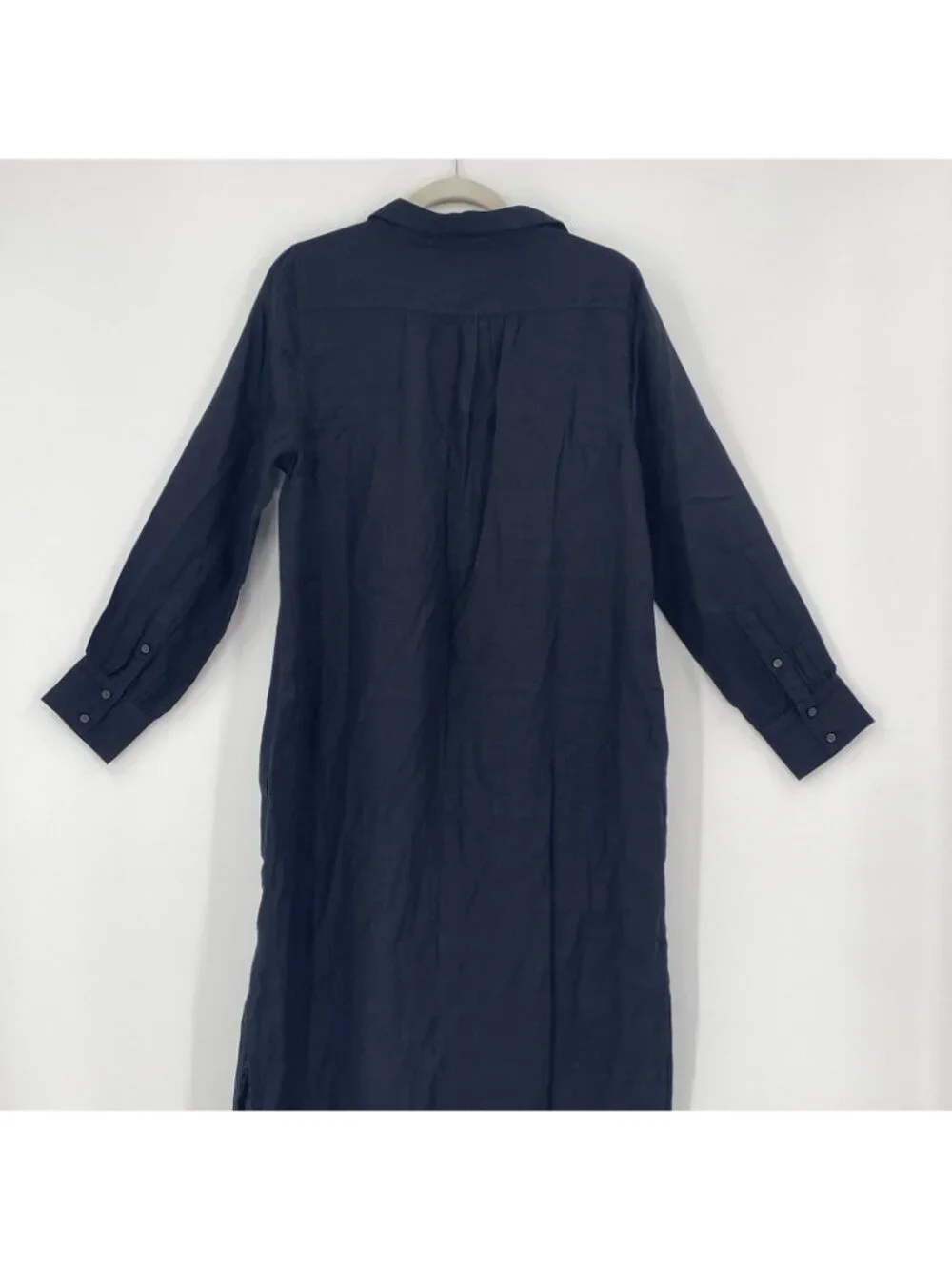 J. Crew Size M Black Popover 100% Linen Shirtdress Tunic Midi Dress Coastal